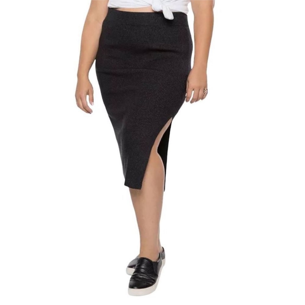 Black Tape Plus Size Trendy Dark Charcoal Grey Knit Midi Sweater Skirt Size 2X
